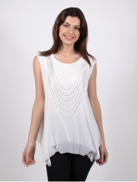 Arched Rhinestone Chiffon Top